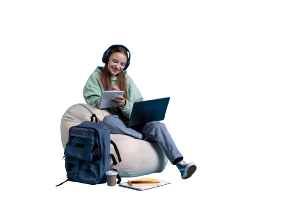 Estudante feliz aprendendo